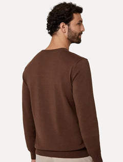 Suéter Dudalina Masculino Tricot Crewneck Basico Marrom Escuro