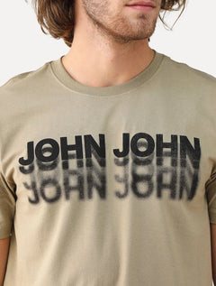 Camiseta John John Masculina Regular Logo Shadow Repeat Cáqui