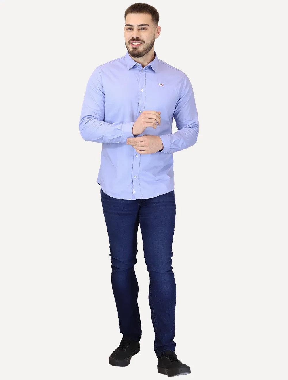 Camisa Tommy Jeans Masculina Regular Entry Poplin Azul Celeste