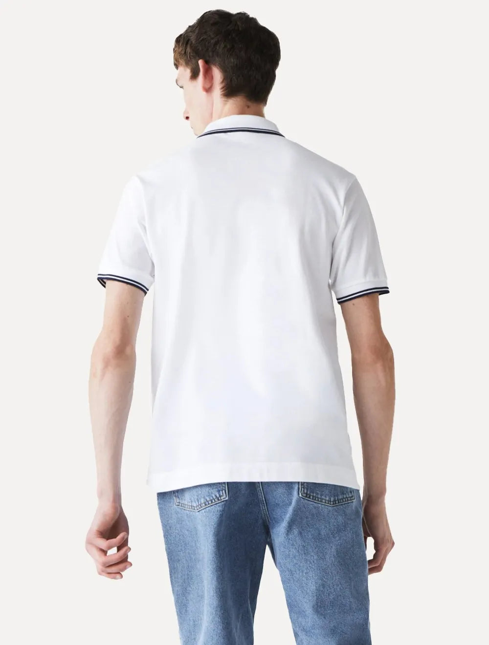Polo Lacoste Masculina Classic Fit Piquet Navy Stripes Branca
