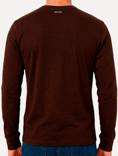 Camiseta Aramis Masculina Manga Longa Basica Mono Logo Marrom Café