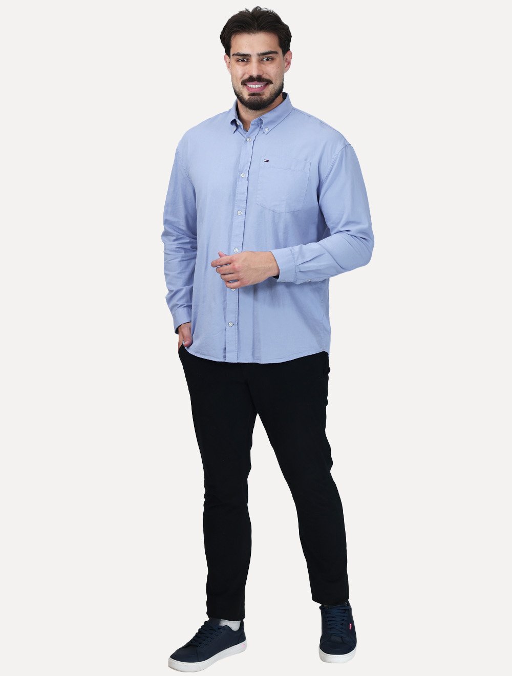 Camisa Tommy Jeans Masculina Relaxed Oxford Pocket Azul