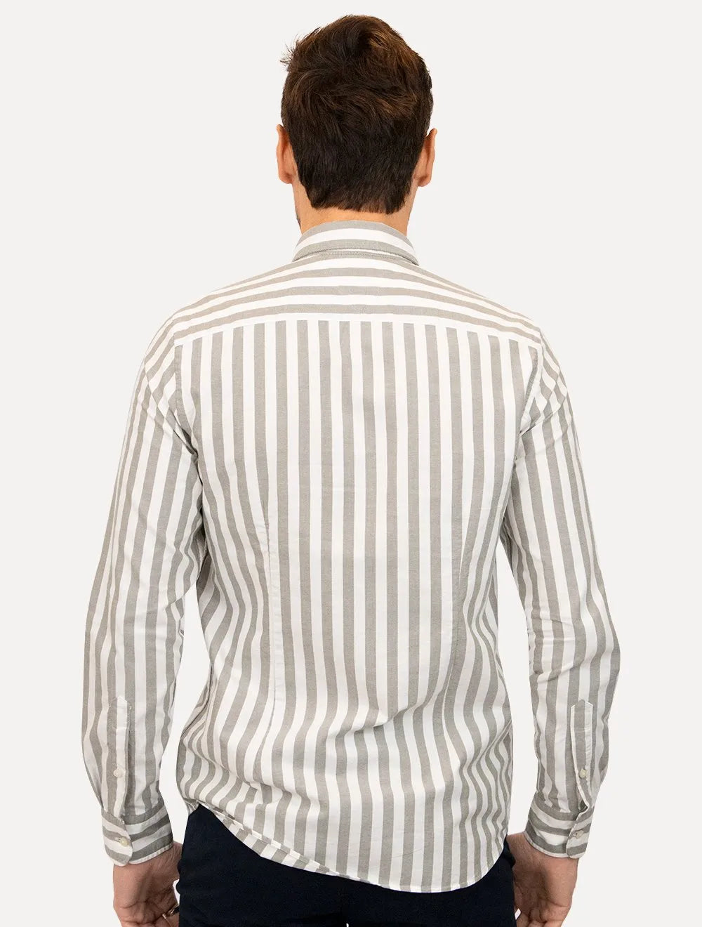 Camisa Tommy Hilfiger Masculina Oxford Slim Bold Stripe Cinza Mescla