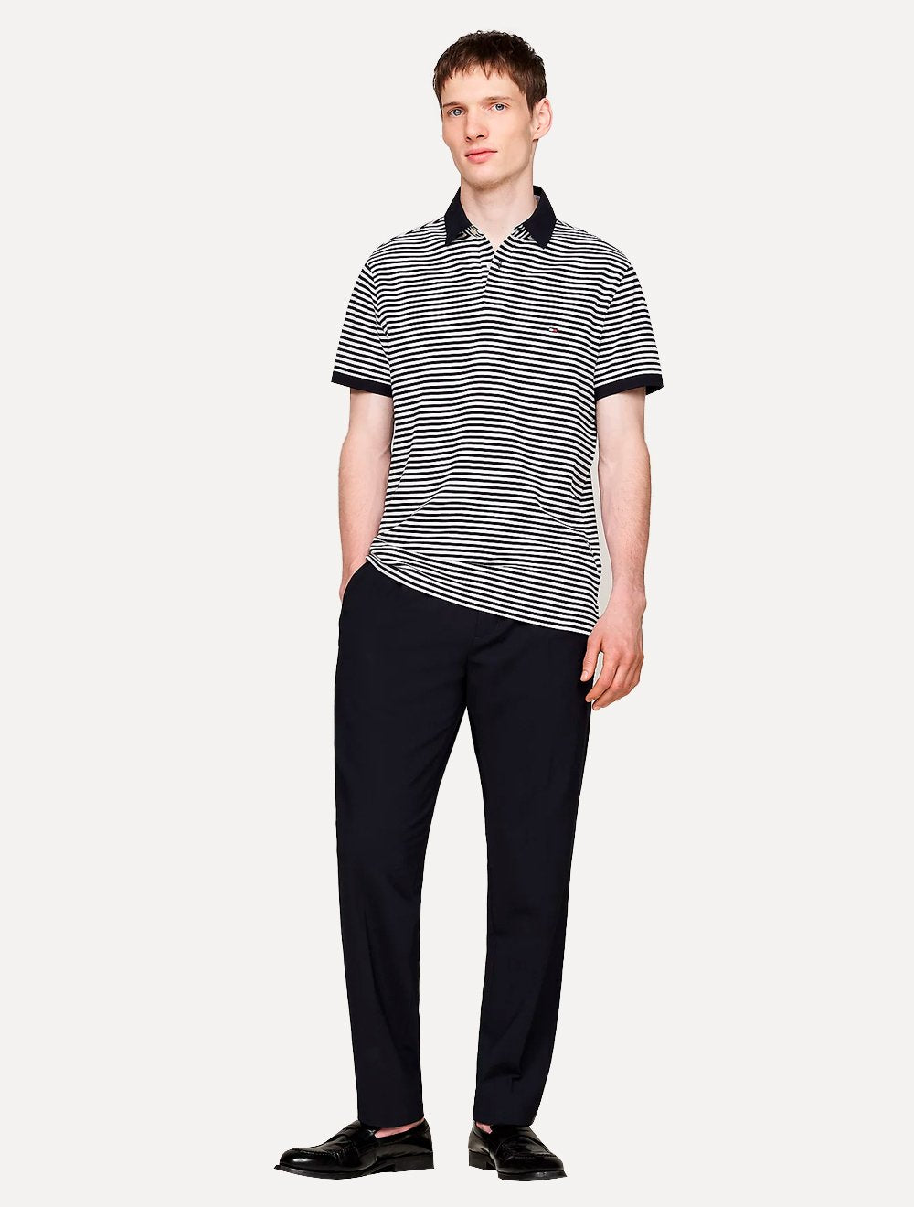 Polo Tommy Hilfiger Masculina Regular Piquet 1985 Striped Azul Marinho