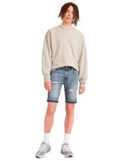 Bermuda Levis Jeans Masculina 412 Slim Shorts Stretch Destroyed Azul