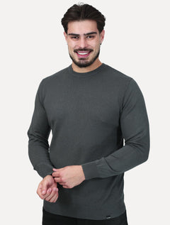 Suéter Dixen Masculina Tricot Manga Longa Frente Texturizada Cinza