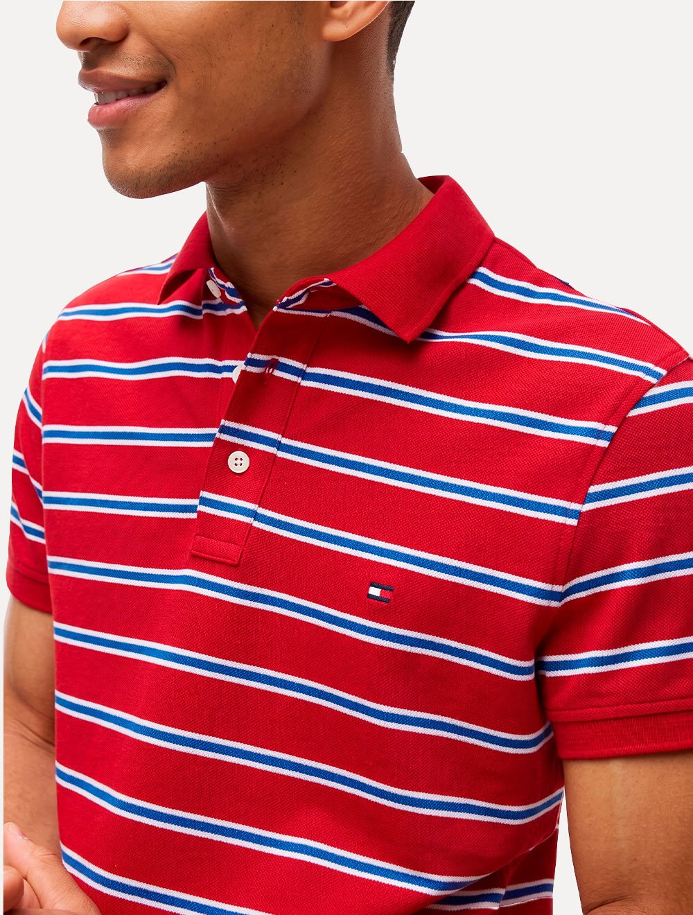 Camisa Polo Tommy Hilfiger Masculina Regular Piquet 1985 Striped Vemelho/Azul