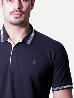 Polo Dudalina Masculina Piquet Chambray Azul Marinho