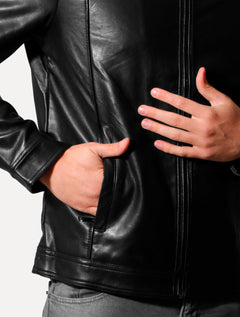 Jaqueta Victory Eagle Masculina PU Leather Recortes Preta