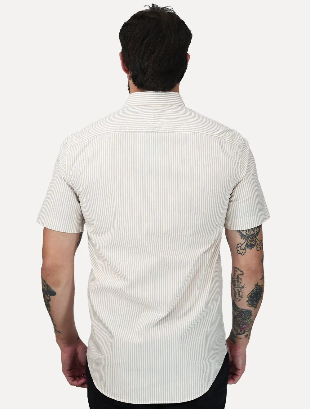 Camisa Tommy Hilfiger Masculina Manga Curta Regular Listrada Oxford Cáqui