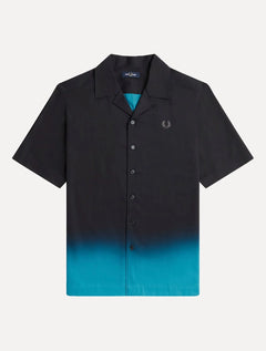 Camisa Fred Perry Masculina Manga Curta Ombre Revere Collar Preta