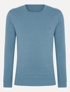 Suéter Dudalina Masculino Tricot Crewneck Basico Azul Médio