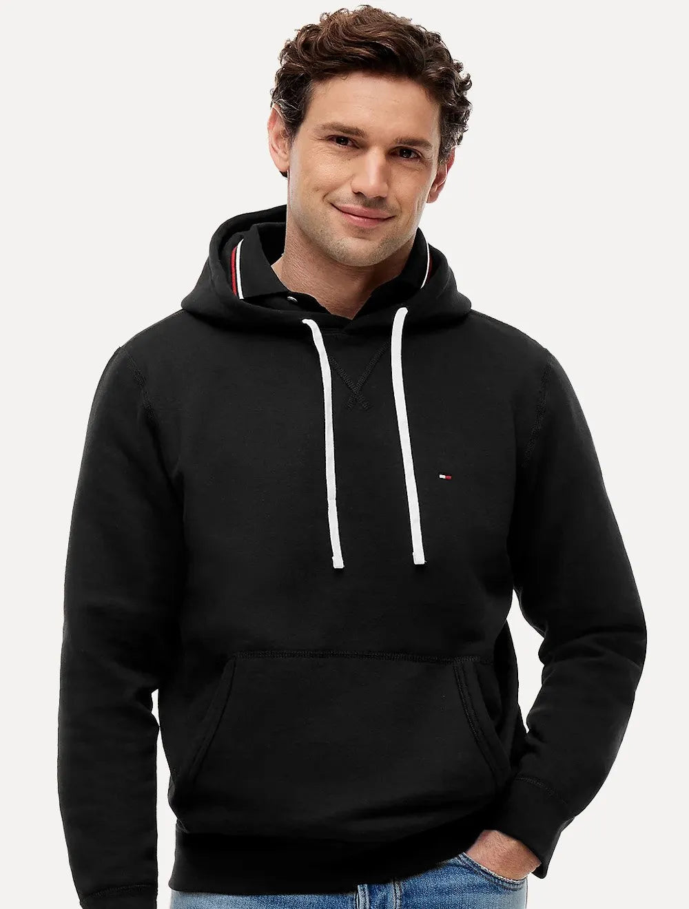 Moletom Tommy Hilfiger Masculino Essential Fleece Hoody Flag Preto
