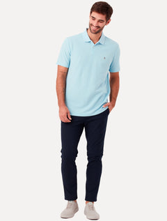 Polo Original Penguin Masculina Piquet Lisa Patch Azul Claro