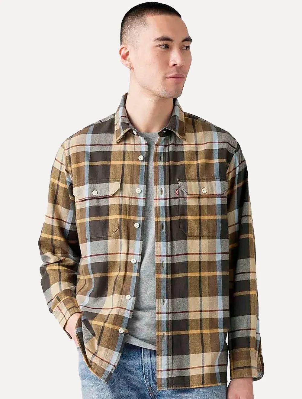 Camisa Levis Masculina Classic Worker Xadrez Marrom