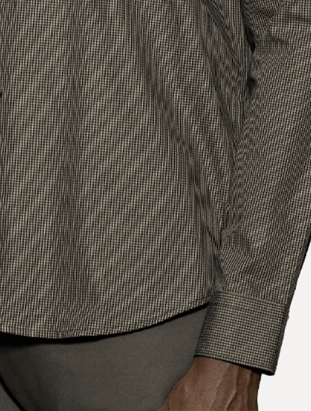 Camisa Aramis Masculina Manga Longa Mini Xadrez Preto Com Cáqui
