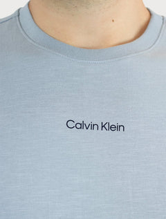 Camiseta Calvin Klein Masculina Flame Front Logo Azul Claro Mescla