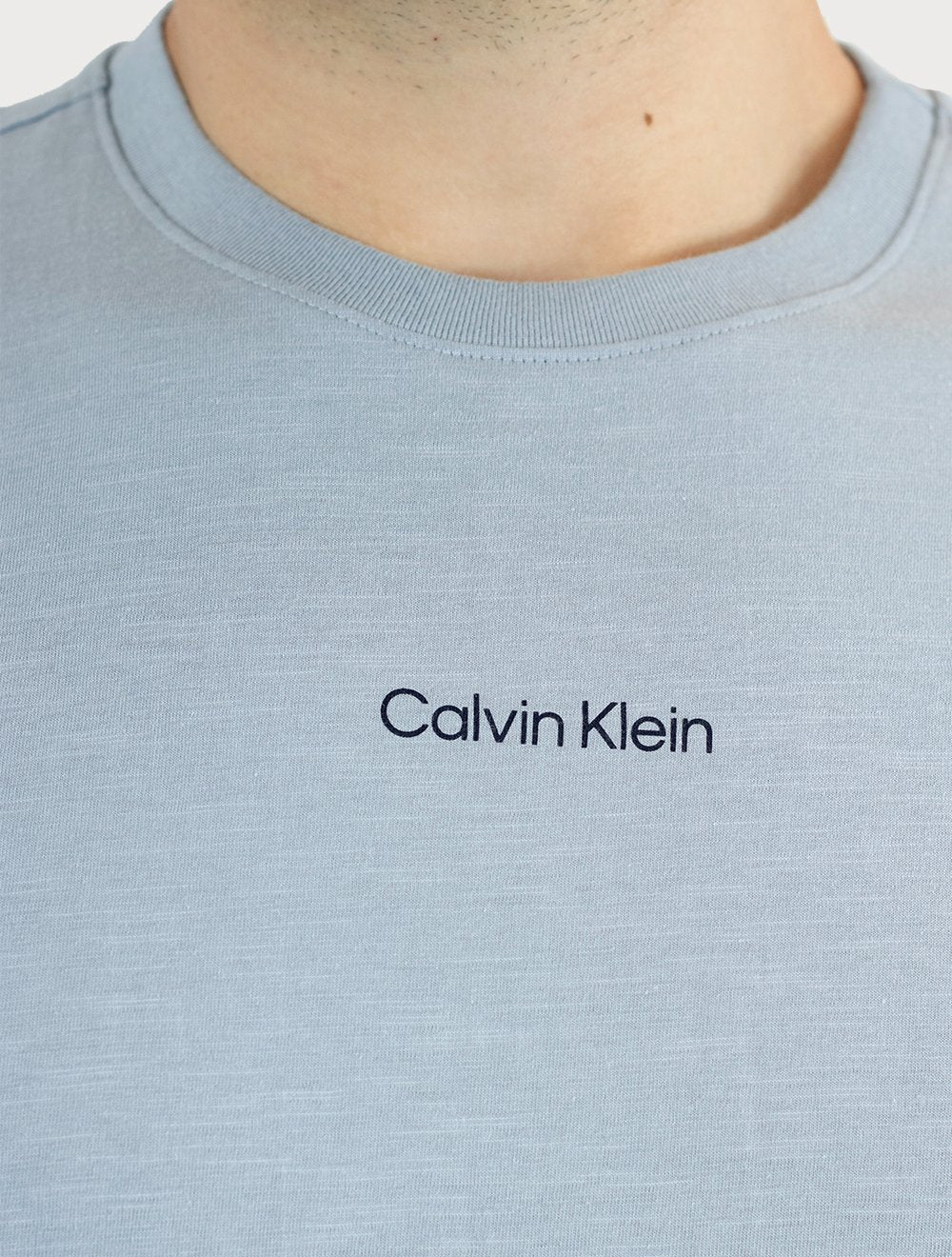 Camiseta Calvin Klein Masculina Flame Front Logo Azul Claro Mescla