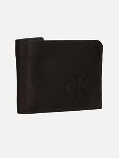 Carteira Calvin Klein Jeans Couro CKJ Queima Logo Marrom Café