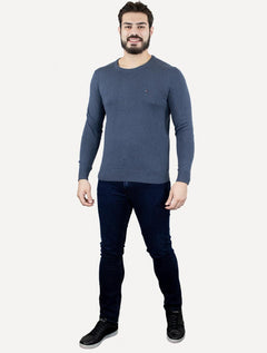 Suéter Tommy Hilfiger Masculino Crewneck Essential Cotton Azul Mescla