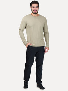 Camiseta King & Joe Masculina Manga Longa Basic Dark Small Logo Cáqui