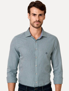 Camisa Dudalina Masculina Milano Superfine Cotton Micro Vichy Verde Escuro