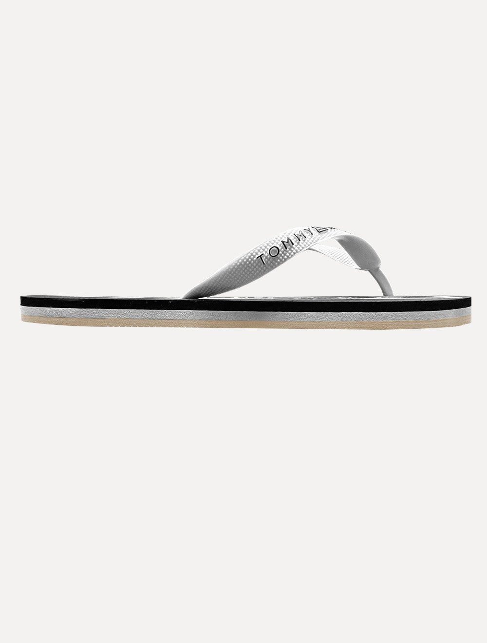 Chinelo Tommy Hilfiger Strips Rubber Beach Preto/Branco/CáquI