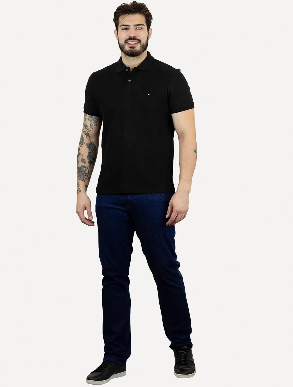 Polo Tommy Hilfiger Masculina Mercerised Jacquard Preta