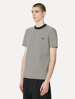 Camiseta Fred Perry Masculina Fine Stripe Heavy Weight Tee Preta/Caqui