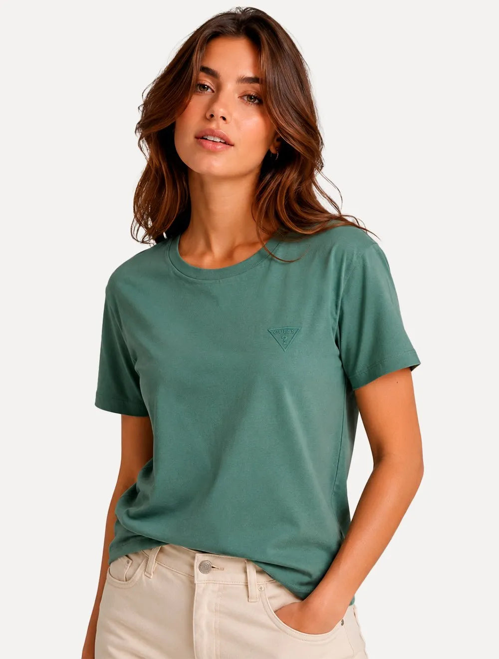 Camiseta Guess Feminina Chest Rubber Logo Verde Escuro