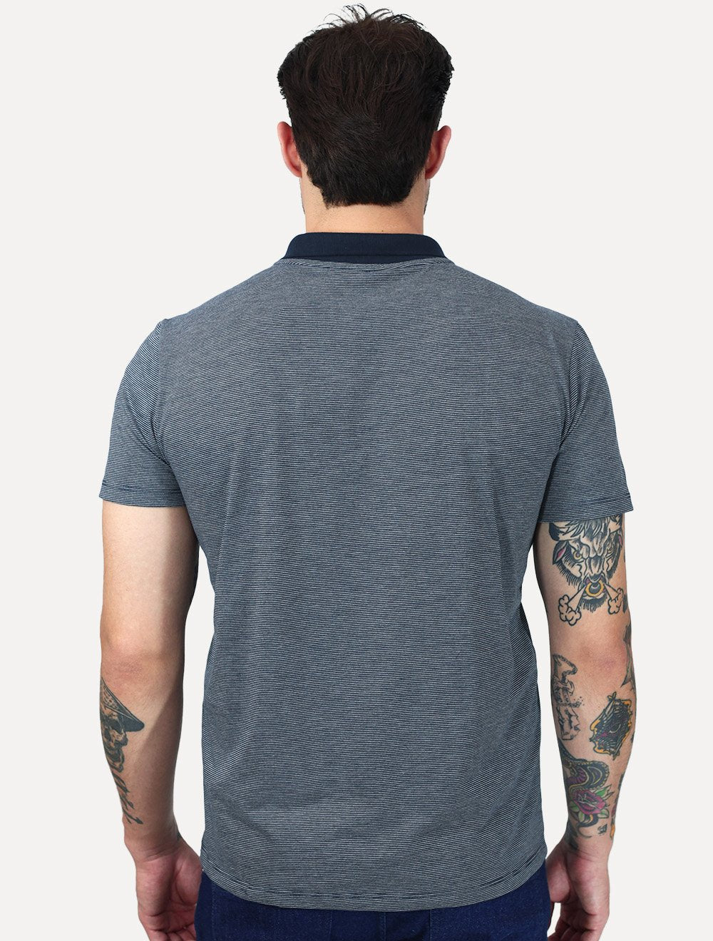Polo Dudalina Masculina Essential Regular Listrada Azul Marinho