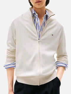 Suéter Tommy Hilfiger Masculino Essential Cotton Zip Through Off White