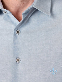 Camisa Dudalina Masculina Milano Fit Tricoline Stretch Oxford Azul Claro