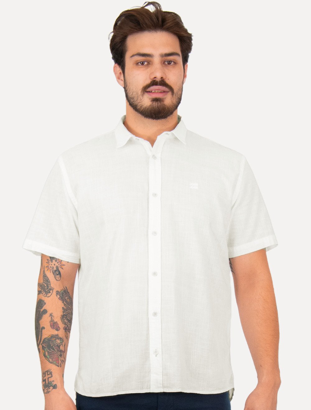 Camisa John John Masculina Relaxed Manga Curta Cotton Branca