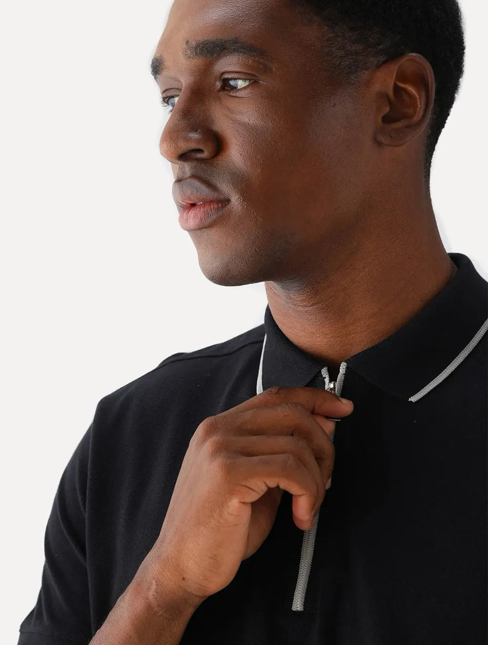 Polo Aramis Masculina Piquet Grey Ziper Preta