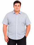 Camisa Dudalina Masculina Plus Size Manga Curta Slim Confort Superfine Cotton Listrada Azul Claro