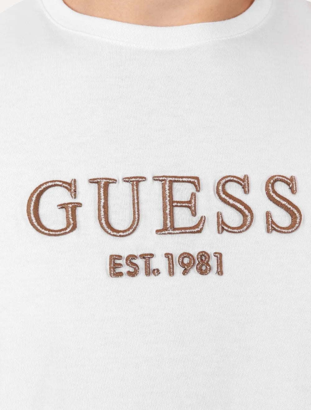 Camiseta Guess Masculina Bordado Peito Logo 1981 Branca