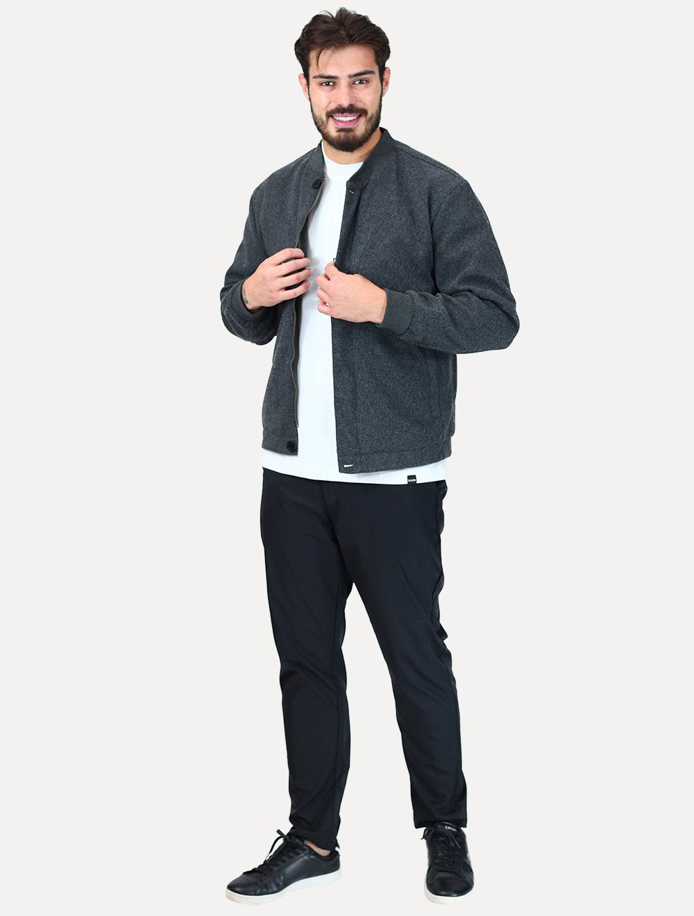 Jaqueta K&J Black Masculina Flanelada Bomber Cool Wool Cinza Escuro Mescla