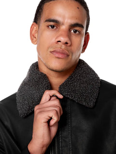 Jaqueta John John Masculina Couro Sherpa Bill Preta