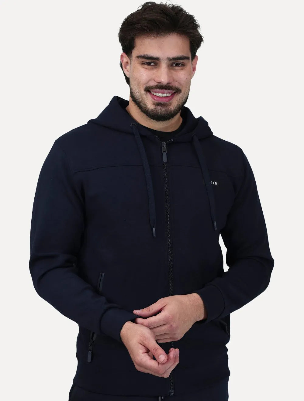 Conjunto Dixen Agasalho Moletom Jaqueta com Zíper Capuz Azul Marinho