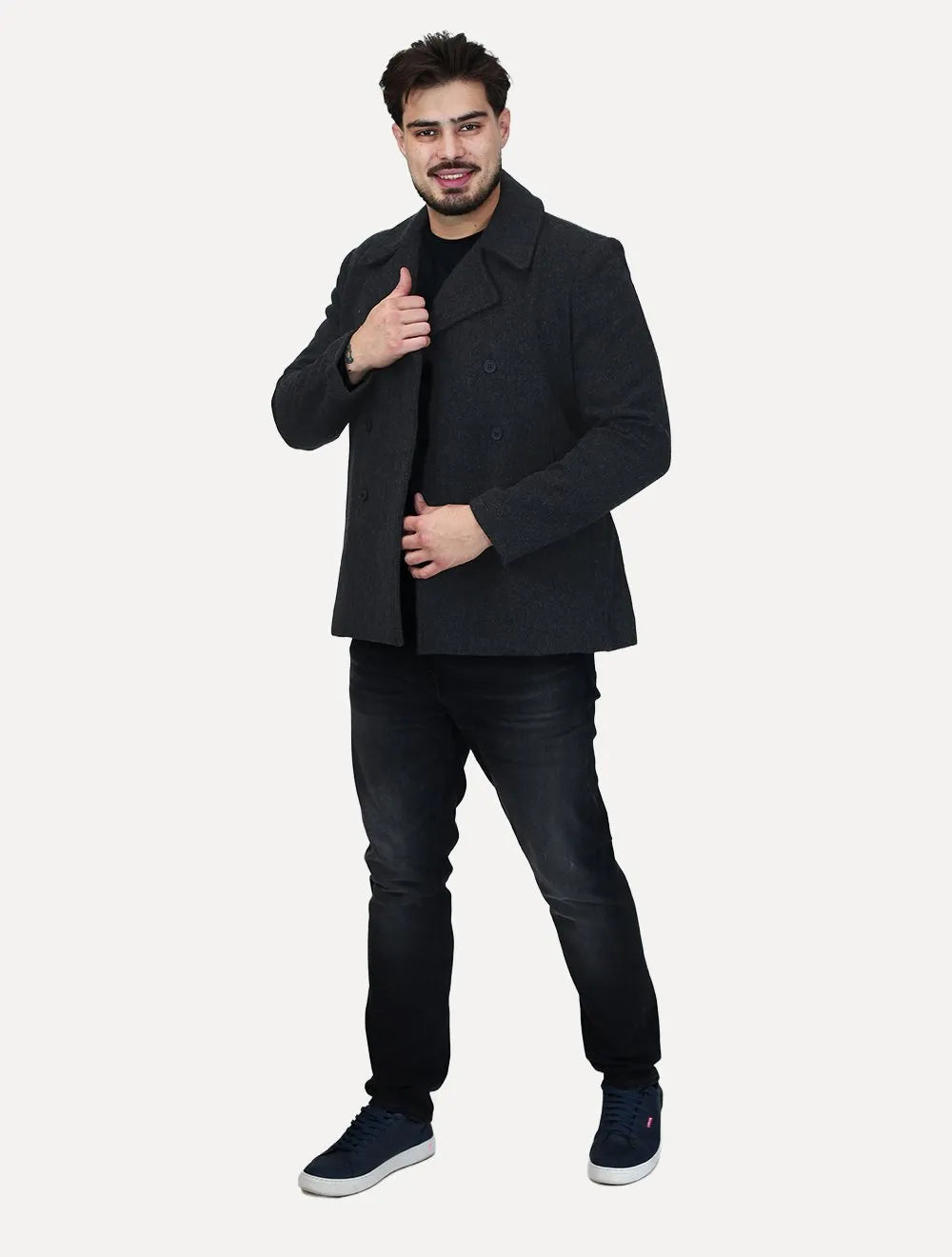 Casaco Calvin Klein Jeans Masculina Lã Liso Botões Preto
