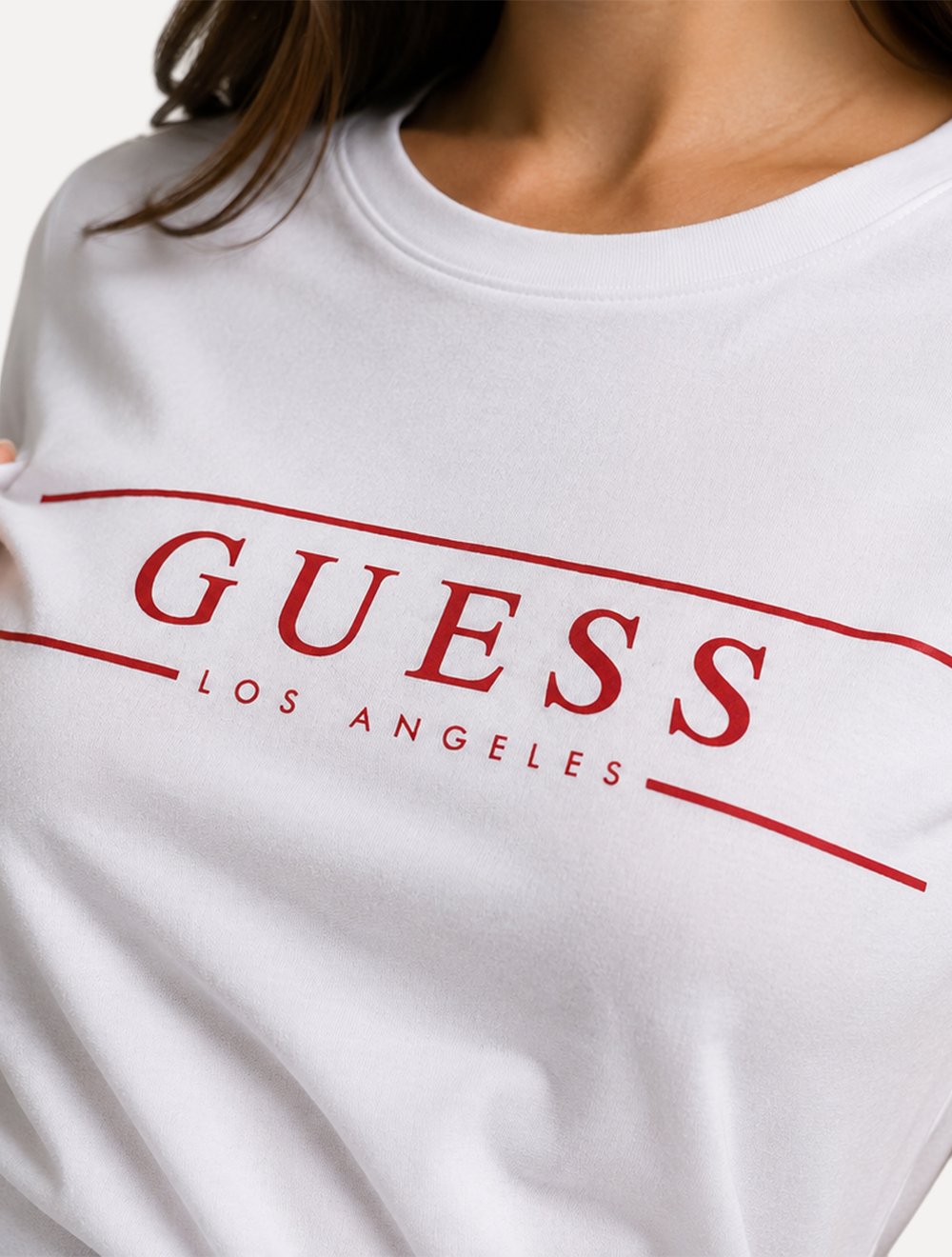 Camiseta Guess Feminina Los Angeles Red Line Logo Branca