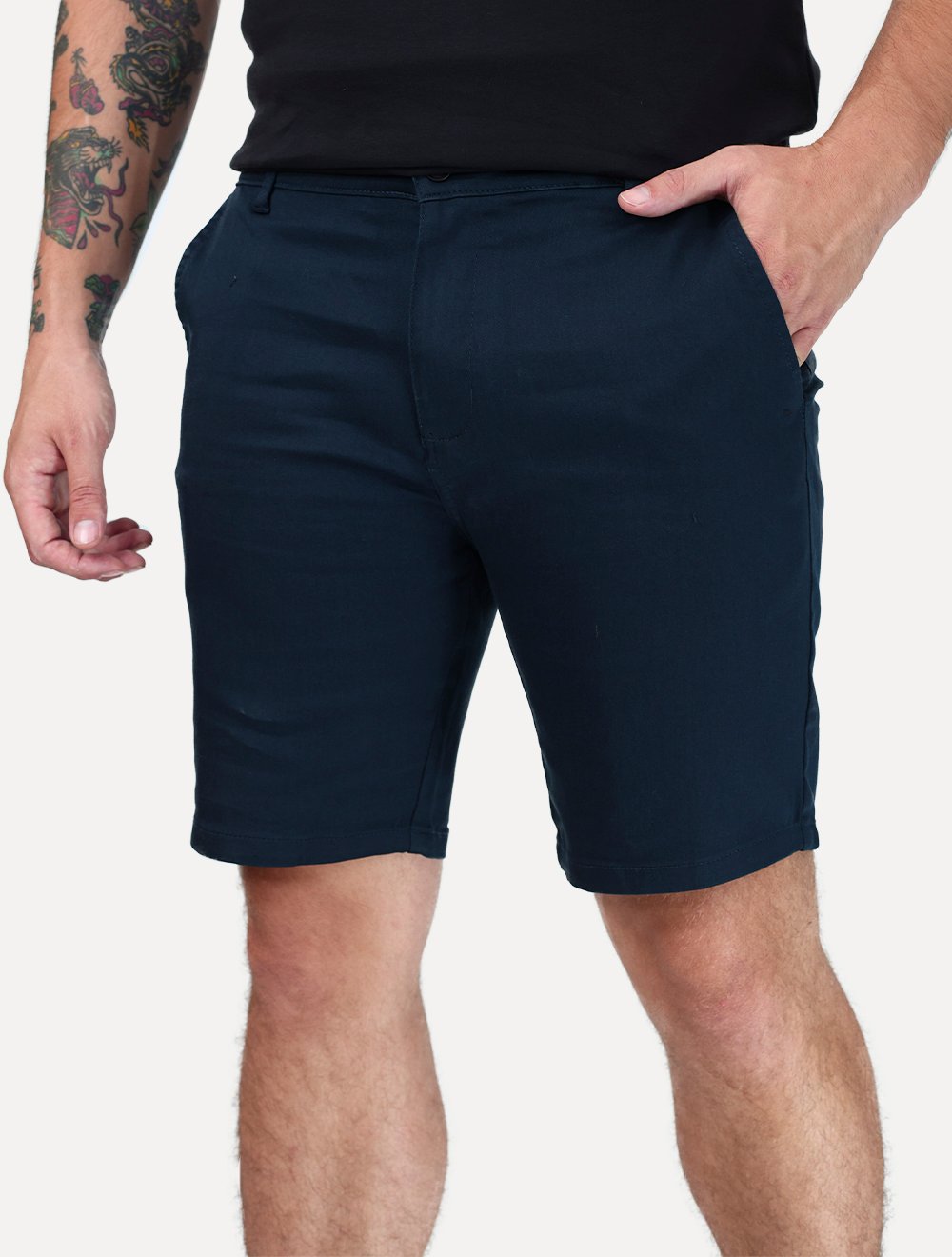 Bermuda K&J Black Masculina Casual Flex Cetim Azul Marinho