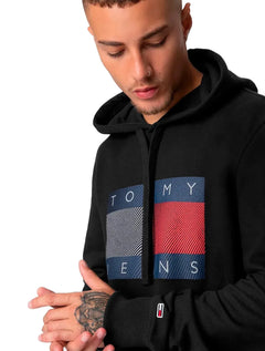 Moletom Tommy Jeans Masculino Reflective Flag Hoodie Preto