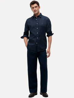 Camisa Tommy Hilfiger Masculina Flex Poplin Mini Print Shirt Azul Marinho