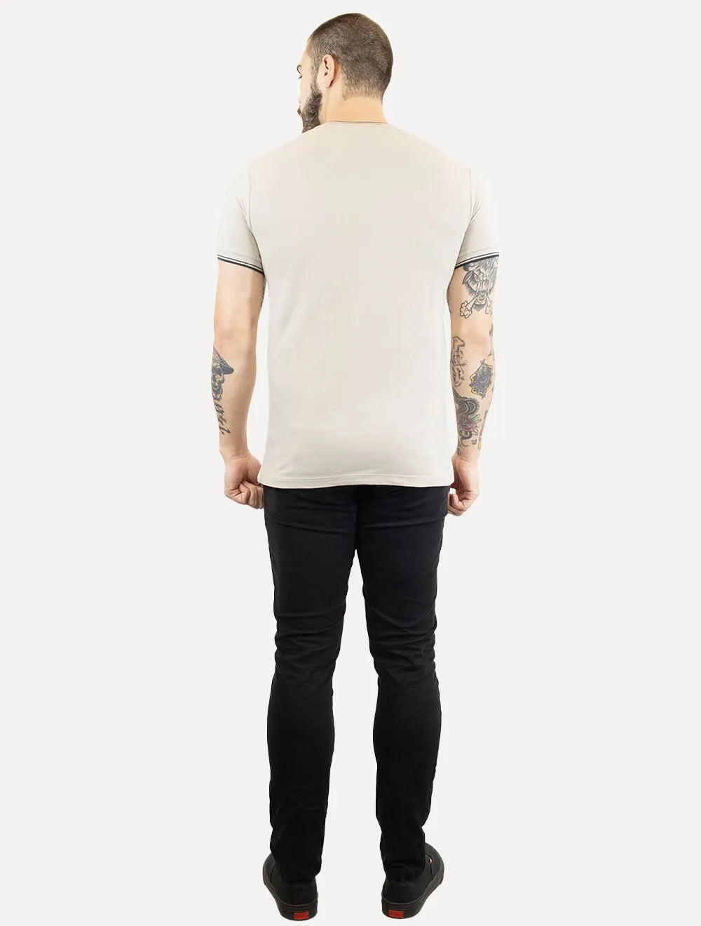 Polo Calvin Klein Masculina Slim Fit Gola Portuguesa Friso Areia