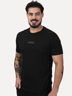 Camiseta Calvin Klein Jeans Masculina Logo Leather Center Preta