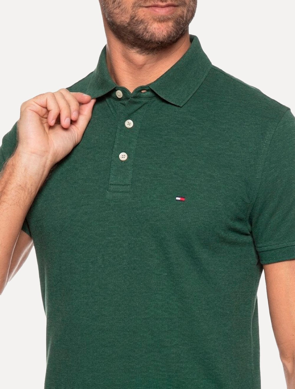 Camisa Polo Tommy Hilfiger Masculina Slim Piquet 1985 Verde Folha
