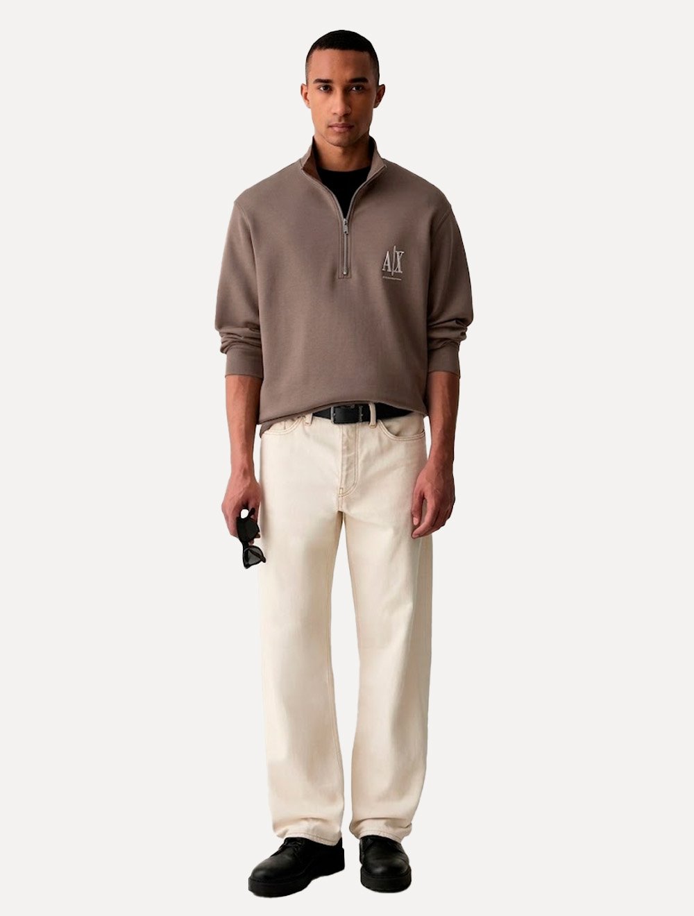 Casaco Moletom Armani Exchange Masculina Embroidery AX Logo Marrom Médio