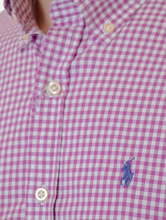 Camisa Ralph Lauren Masculina Slim Fit Stretch Poplin Roxa